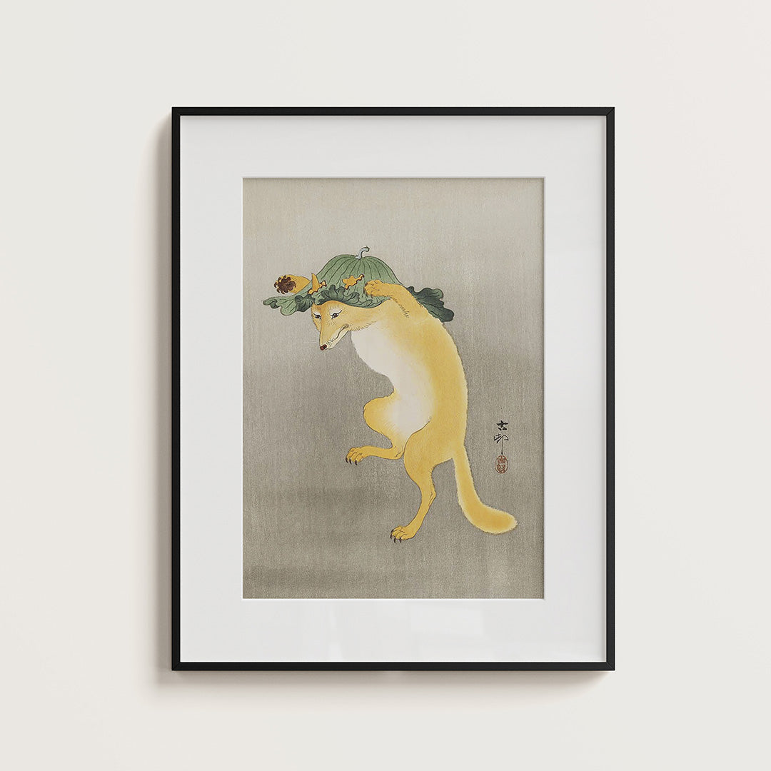 Dancing fox with lotus-leaf hat