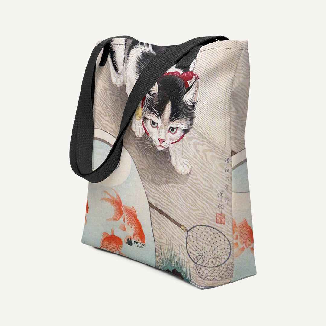 Cat in fish bowl tote bag - Misthios Studio