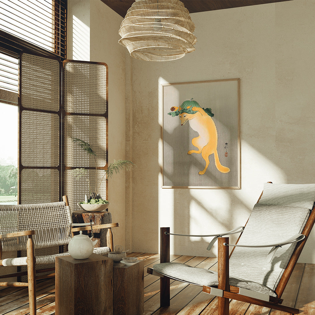 Dancing fox with lotus-leaf hat